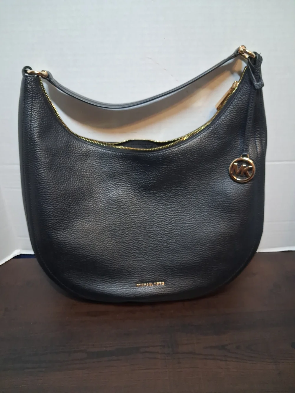 Michael Kors Black Pebbled Leather Hobo with Gold Accent
